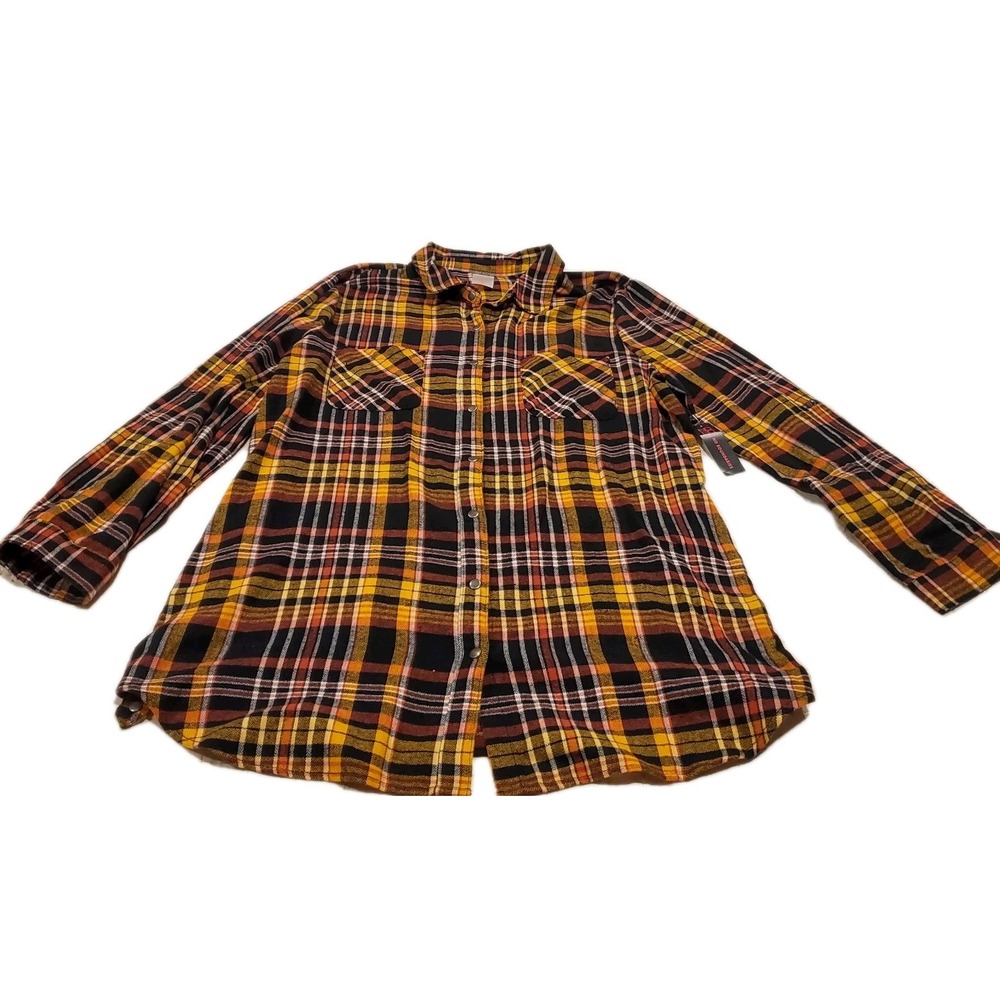 Flannel Longsleeve Check Shirt For Women Button Down Yellow Black Sz 2XL - Picture 1 of 8